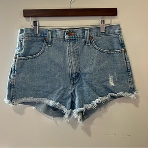Wrangler Light Blue Distressed High-Rise Jean Shorts
